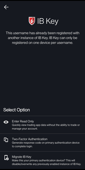 The migrate IB Key options for the Android Phone. 